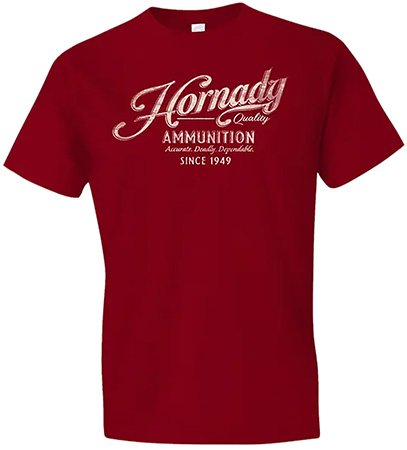 [784802318722] Hornady Gear 31872 Vintage Script  Red Cotton Semi-Fitted Medium