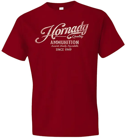 [784802318739] Hornady Gear 31873 Vintage Script  Red Cotton Semi-Fitted Large
