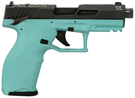 [725327943358] Taurus 1-2TX22P141C-10 TX22 T.O.R.O. 22 LR 10+1 4.60" Matte Black Threaded Barrel, Black Hard Coat Anodized Optic Ready/Serrated Slide, Cyan Polymer Frame w/Picatinny Rail, Textured Grip