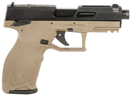 [725327943372] Taurus 1-2TX22P141F-10 TX22 T.O.R.O. 22 LR 10+1 4.60" Matte Black Threaded Barrel, Black Hard Coat Anodized Optic Ready/Serrated Slide, Flat Dark Earth Polymer Frame w/Picatinny Rail, Textured Grip