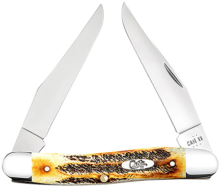 [021205653464] Case 65346 Muskrat  2.90" Folding Clip Point Plain Polished Tru-Sharp SS Blade, Burnt Dark Amber 6.5 BoneStag Handle