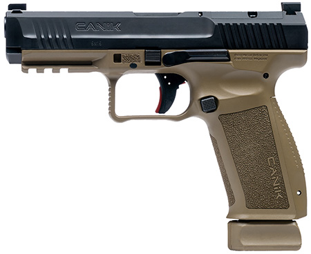 [787450760103] Canik HG6652N Mete SFT 9mm Luger 10+1 4.46" Black Nitride Steel Barrel, Black Cerakote Optic Ready/Serrated Steel Slide, Flat Dark Earth Polymer Frame w/Picatinny Rail, Interchangeable Backstrap Grip