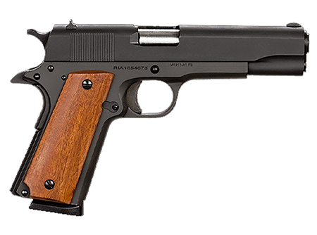 [4806015515012] Rock Island 51421MA GI Standard FS *MA Compliant 45 ACP Caliber with 5" Barrel, 8+1 Capacity, Overall Black Parkerized Finish Steel, Beavertail Frame, Serrated Slide  &  Wood Grip