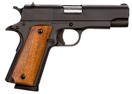 [4806015514176] Rock Island 51417 GI Standard MS *CA Compliant 45 ACP Caliber with 4.20" Barrel, 8+1 Capacity, Overall Black Parkerized Finish Steel, Beavertail Frame, Serrated Slide  &  Wood Grip