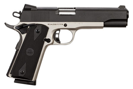 [4806015514473] Rock Island 51447 Rock Standard FS 45 ACP Caliber with 5" Barrel, 8+1 Capacity, Nickel Finish Steel Beavertail Frame, Serrated Black Parkerized Steel Slide  &  Black Rubber Grip