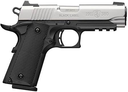[023614865025] Browning 051121492 1911-380  Compact 380 ACP 8+1 3.63" Stainless Steel Barrel, Satin Stainless Steel Serrated Slide, Matte Black Aluminum Frame w/Picatinny Rail, Black Polymer Grip