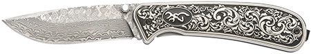 [023614783183] Browning 3220580B Grand Pass 3.50" Drop Point Damascus Blade, Engraved Stainless Steel Handle