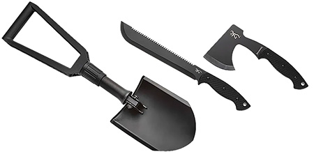 [023614783237] Browning 3220582B Camp Combo Machete, Hatchet  &  Shovel w/Black Polymer Handle