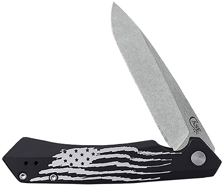[021205108575] Case 10857 Kinzua  Folding Spear Point Plain Stonewashed S35VN SS Blade, Black Anodized w/US Flag Aluminum Handle