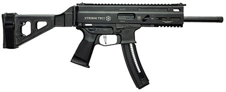 [197892004817] Grand Power 197892004817 TR22 Stribog 22 LR 25+1 10" Black Threaded Barrel, Black Hardcoat Anodize Receiver w/Picatinny Rail, Black SB Tactical Brace, Black Polymer Grip, Ambidextrous