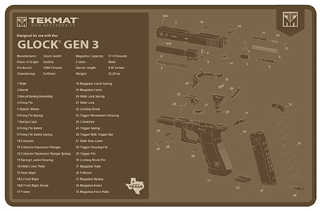 [888151040836] TekMat TEKR17GLOCKG3FDE Glock Gen 3 Cleaning Mat Flat Dark Earth Rubber 11"x17" Glock Gen 3 Parts Diagram
