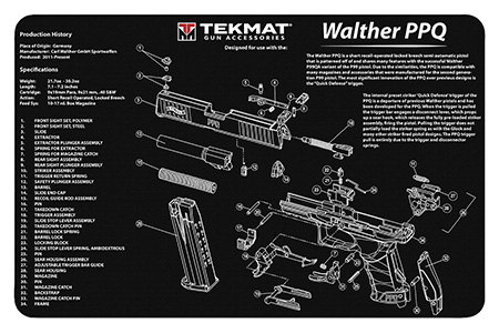 [612409971180] TekMat TEKR17WALPPQ Walther PPQ Cleaning Mat Black/White Rubber 11"x17" Walther PPQ Parts Diagram