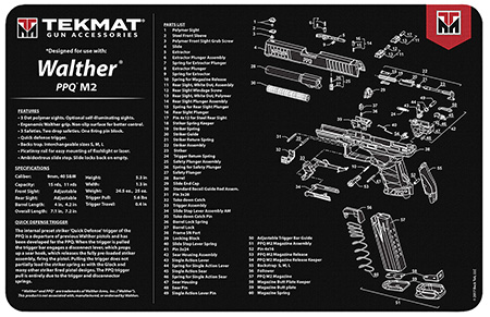[612409971197] TekMat TEKR17WALPPQM2 Walther PPQ MOD 2 Cleaning Mat Black/White Rubber 11"x17" Walther PPQ MOD 2 Parts Diagram