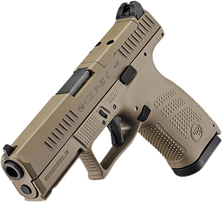 [806703915777] CZ-USA 91577 P-10 C  Compact Frame 9mm Luger 15+1 4.02" Black Stainless Steel Barrel, Black Nitride Serrated Steel Slide, Flat Dark Earth Polymer Frame w/Picatinny Rail, Interchangeable Backstrap Grip
