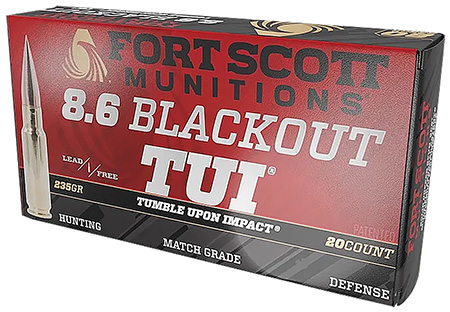 [758381722478] Fort Scott Munitions 86BLK235SCV1 Tumble Upon Impact (TUI)  8.6 Blackout 235 gr 20 Per Box/ 10 Cs