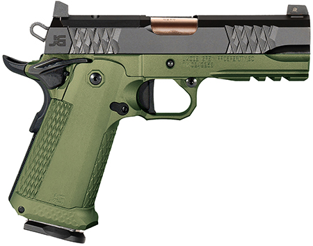 [850030294784] JACOB GREY FIREARMS TWC9EDG TWC9  9mm Luger 17+1 4.25" Black Bull Barrel, Black Optic Ready/Serrated Steel Slide, Duty Green Aluminum Frame w/Beavertail  &  Picatinny Rail