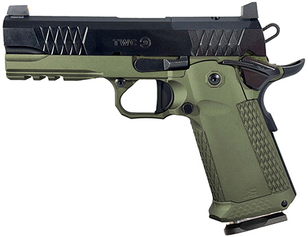 [850030294784] JACOB GREY FIREARMS TWC9EDG TWC9  9mm Luger 17+1 4.25" Black Bull Barrel, Black Optic Ready/Serrated Steel Slide, Duty Green Aluminum Frame w/Beavertail  &  Picatinny Rail