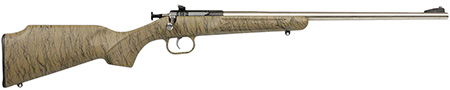 [611613024435] Crickett KSA2443 Gen2  Youth 22 LR 1rd 16.13" Stainless Single Shot Barrel, Stainless Steel Receiver, Tan w/Black Webbing Fixed Synthetic Stock