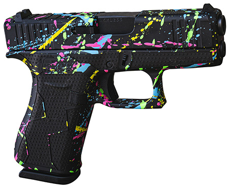 [810105518542] Glock UX4350204NSPLT G43X  Sub-Compact Frame 9mm 10+1 3.41" Black GMB Barrel, Black Splatter Cerakote Serrated Steel Slide, Polymer Frame  &  Grip