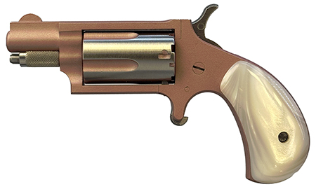 [744253003936] North American Arms 22MSROSE Mini-Revolver  22 Mag 5 Shot 1.13" Rose Gold Cerakote Stainless Steel Barrel  &  Frame, Rose Gold/Stainless Cylinder, White Pearlite Grip, Stainless Exposed Hammer,