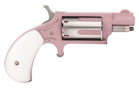 [744253003936] North American Arms 22MSROSE Mini-Revolver  22 WMR 5 Shot 1.13" Rose Gold Cerakote Stainless Steel Barrel  &  Frame, Rose Gold/Stainless Cylinder, White Pearlite Grip, Stainless Exposed Hammer,
