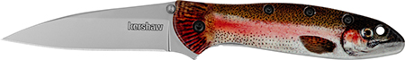 [087171069432] Kershaw 1660TROUT Leek Trout EDC 3" Folding Drop Point Plain Bead Blasted 14C28N Steel Blade, Rainbow Trout w/UFI Coating Aluminum Handle