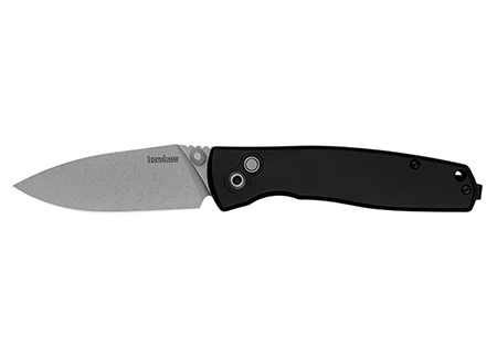 [087171068411] Kershaw 2053 Kindred  3" Folding Spear Point Plain Stonewashed D2 Steel Blade, Black Anodized Aluminum Handle