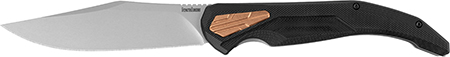 [087171060651] Kershaw 2076 Strata  4" Folding Cleaver Plain Stonewashed D2 Steel Blade, Bead Blasted SS/Black G10 Handle w/Copper Insert