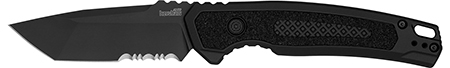 [087171065335] Kershaw 7105 Launch 16 Automatic 3.45" Folding Tanto Part Serrated Plain Black Cerakote CPM M4 Steel Blade, Black Cerakote Aluminum Handle