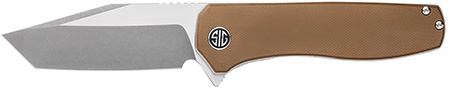 [762765921555] Eikonic Knife Company XI SBRN Xiphos  3.40" Folding Modified Tanto Plain Dark Acid Stonewash/Satin Nitro-V Blade, 4.20" Coyote Brown G10 Handle