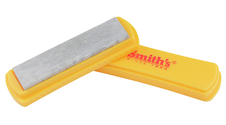 [027925505564] Smiths Products 50556 Arkansas Sharpening Stone Hand Held 4" Ceramic Stone Sharpener Plastic Handle White/Yellow