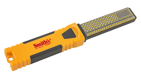 [027925012680] Smiths Products DCS4 Diamond Combination Sharpener Hand Held 4" Fine, Coarse Diamond Sharpener Rubber Handle Yellow