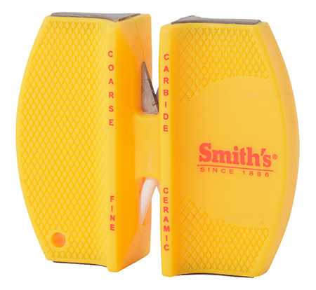 [027925190043] Smiths Products CCKS Knife Sharpener 2-Step Fine, Coarse Carbide, Ceramic Sharpener Rubber Handle Yellow