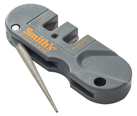 [027925193020] Smiths Products PP1 Pocket Pal Knife Sharpener Hand Held Fine, Medium, Coarse Carbide, Ceramic, Diamond Sharpener Plastic Handle Gray