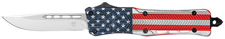 [099654023008] CobraTec Knives SUSACTK1SDNS CTK-1 American Flag Small 2.75" OTF Drop Point Plain D2 Steel Blade, 4.25" Red/White/Blue Flag Cerakote Aluminum Alloy Handle