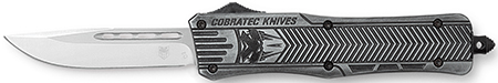 [099654023565] CobraTec Knives MSWCTK1MDNS CTK-1 American Flag Medium 3" OTF Drop Point Plain Stonewashed D2 Steel Blade, 5" Black Aluminum Alloy Handle