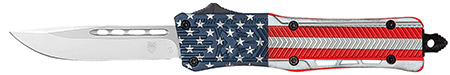 [099654024470] CobraTec Knives MUSACTK1MDNS CTK-1 American Flag Medium 3" OTF Drop Point Plain D2 Steel Blade, 5" Red/White/Blue Flag Cerakote Aluminum Alloy Handle