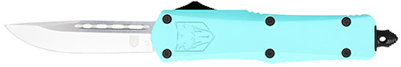 [099654032505] CobraTec Knives STBFS3DNS FS-3  Small 2.75" OTF Drop Point Plain D2 Steel Blade, 4.25" Mint Blue Aluminum Alloy Handle