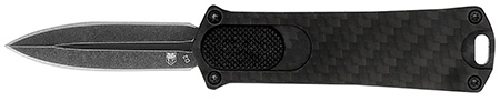 [099654040920] CobraTec Knives 952BLKDAGNS 952  1.75" OTF Dagger Plain Stonewashed D2 Steel Blade, 3" Black Anodized Aluminum Handle