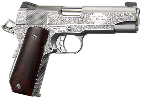 [800732701233] Ed Brown KCSSSIG Kobra Carry Signature Edition 45 ACP 7+1 4.25" Stainless Recessed Crown Barrel, Engraved Serrated Stainless Steel Slide  &   Frame w/Beavertail, Cocobolo Grip