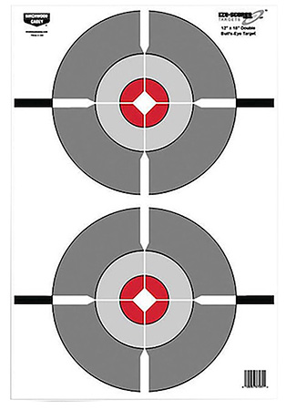[029057372076] Birchwood Casey BC-37207 EZE-Scorer  Double Bullseye Hanging Paper 12" x 18" Gray/Red 10 Pack