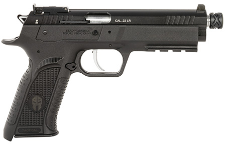 [8051770134923] Tanfoglio TFFTAC22AS Force Tactical 22 LR 10+1 4.40" Threaded Barrel, Black Serrated Slide, Black Polymer Frame w/Beavertail  &  Picatinny Rail, Black Polymer Grip