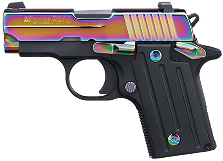 [798681683338] Sig Sauer 238380RBT2 P238  Micro-Compact Frame 380 ACP 6+1 2.70" Black Steel Barrel, High Polished Rainbow Titanium PVD Serrated Stainless Steel Slide, Black Anodized Alloy Steel Frame, Polymer Grip