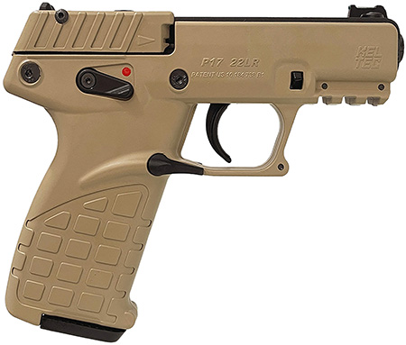[640832009675] Kel-Tec P17DS P17  Compact Frame 22 LR 16+1 3.80" Black Steel Threaded Barrel, Desert Tan Serrated Slide Desert Tan Polymer Frame w/Picatinny Rail, Textured Grip Ambidextrous
