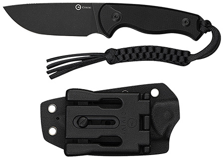 [724065713254] Civivi Knives C23094-1 Timberbark  3.20" Fixed Drop Point Plain Black Stonewashed 14C28N Steel Blade, 3.69" Black Textured G10 Handle