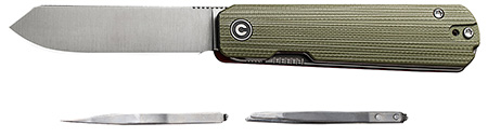 [689826333839] Civivi Knives C21004B-1 Sendy  2.83" Folding Spey Point Plain Satin Nitro-V Steel Blade. Green Textured G10 Handle