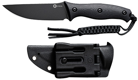 [689826333853] Civivi Knives C23041-1 Stormridge  3.92" Fixed Straight Back Plain Black Stonewashed Nitro-V Steel Blade, Black Textured G10 Handle