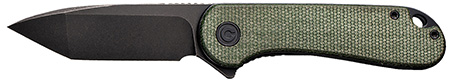 [763416240049] Civivi Knives C907T-E Elementum  2.96" Folding Tanto Plain Black Stonewashed D2 Steel Blade, 4.03" Green Textured Micarta Handle