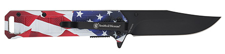 [198700001363] Smith  &  Wesson Knives 1227078 America's Heroes w/Bullet  Knife 3.40" Folding Plain Black Oxide Stainless Steel Blade, 4.50" US Flag Handle, Bullet Knife, Gift Tin
