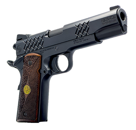[646809582257] Dickinson LLC DKSN45BM 1911 Adam Full Size Frame 45 ACP 8+1 5" Matte Black Button Rifled Barrel, Matte Black Serrated Aluminum Slide, Matte Black Steel Frame, Wood Grips